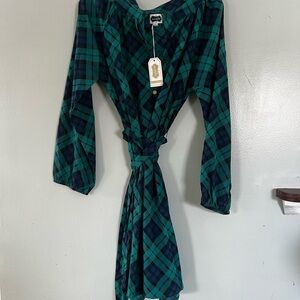 Mud Pie Teal and Navy Plaid Shirtdress